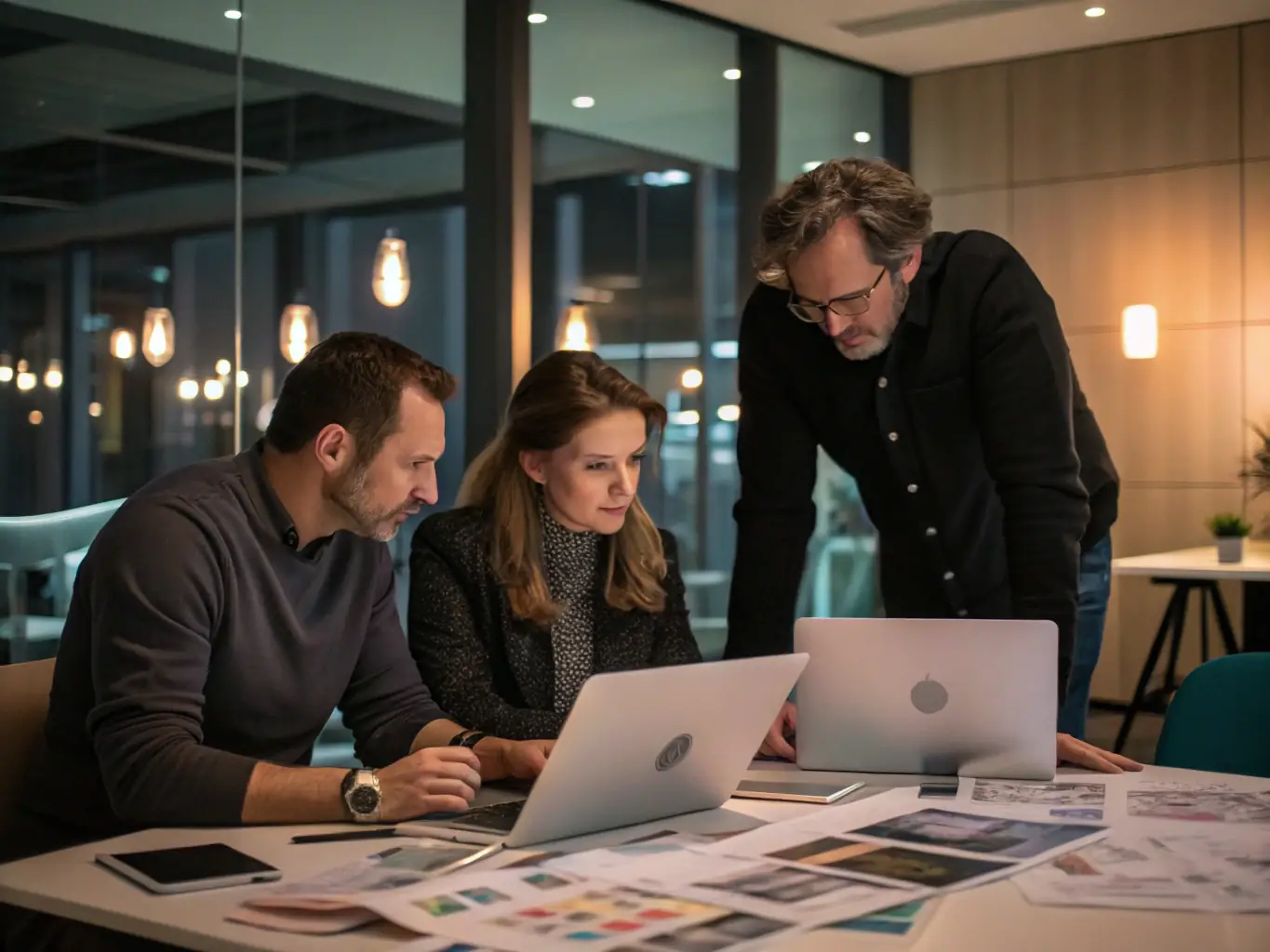 An image showing a team working on a website design on multiple screens, collaborating on the layout and functionality.
